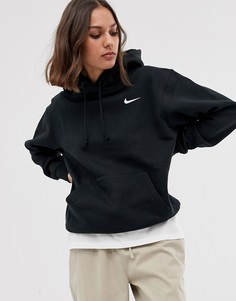 Черный oversized-худи с маленьким логотипом-галочкой и карманом Nike