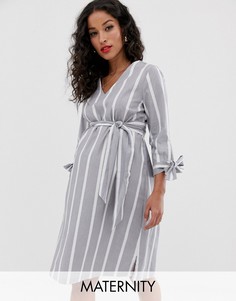 Платье в полоску для беременных с V-образным вырезом Mamalicious-Серый Mama.Licious