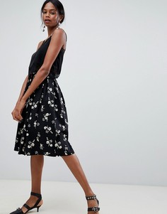 Юбка для выпускного с плиссировкой и цветочным принтом Liquorish-Черный