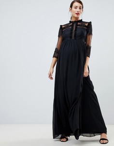 Черное платье макси с высоким воротом для беременных Chi Chi London Maternity-Черный