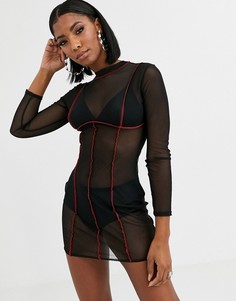 Облегающее сетчатое платье мини с контрастными строчками Public Desire-Черный