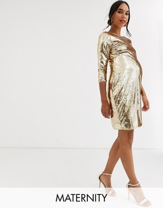 Золотистое облегающее платье мини с пайетками TFNC Maternity-Золотой