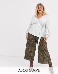 Плиссированные кюлоты со змеиным принтом ASOS DESIGN Curve-Мульти