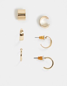 Комплект из 3 золотистых серег-колец и каффов ASOS DESIGN-Золотой