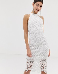 Кружевное платье миди Girl In Mind-Белый