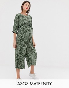 Комбинезон со звериным принтом и поясом на талии ASOS DESIGN Maternity-Мульти