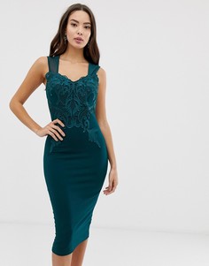 Платье миди с кружевной аппликацией Girl In Mind-Зеленый