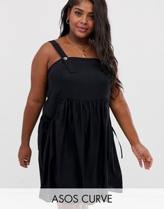 Джинсовый сарафан мини с карманами ASOS DESIGN Curve-Черный