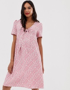 Платье мини с мелким цветочным принтом, короткими рукавами и завязкой Glamorous Bloom-Розовый