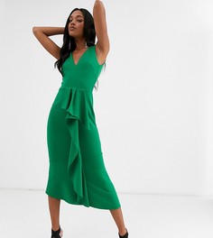 Изумрудно-зеленое платье макси с оборкой эксклюзивно от True Violet-Зеленый