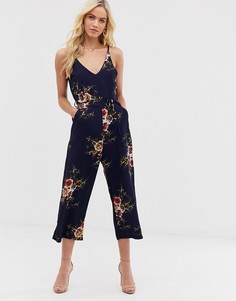 Комбинезон с кюлотами и цветочным принтом AX Paris-Темно-синий