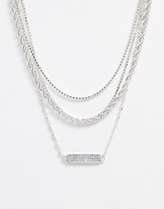 Серебристое ярусное ожерелье со стразами ASOS DESIGN-Серебряный
