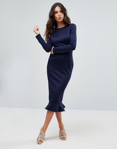 Облегающее платье миди с длинными рукавами и баской Club L Office-Темно-синий