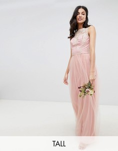 Кружевное платье макси без рукавов Chi Chi London Tall-Розовый