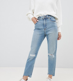 Светлые узкие джинсы в винтажном стиле с завышенной талией и заплатками ASOS DESIGN Petite Farleigh-Синий