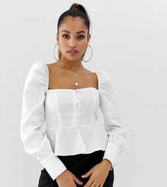 Белая блузка с квадратным вырезом, баской и рукавами-фонариками Missguided Petite-Белый
