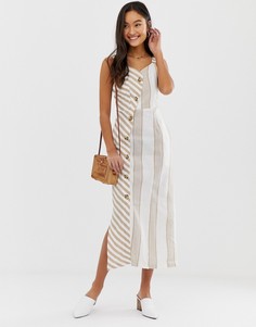 Платье миди в полоску на пуговицах с асимметричным краем QED London-Мульти