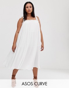 Сарафан миди со складками и завязывающимися бретельками ASOS DESIGN Curve-Белый