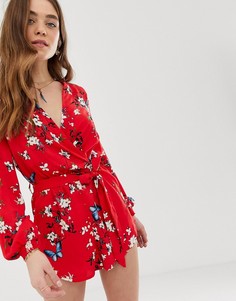 Ромпер с длинными рукавами и цветочным принтом Parisian-Красный