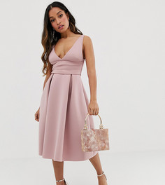 Платье миди для выпускного с запахом на поясе ASOS DESIGN Petite-Розовый