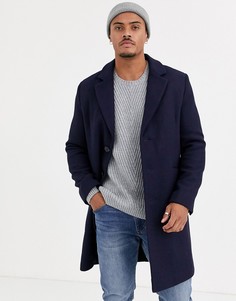 Темно-синее пальто с добавлением шерсти ASOS DESIGN-Темно-синий