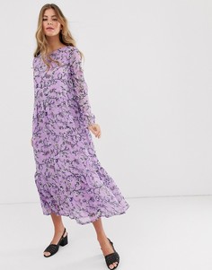 Платье макси с цветочным принтом Pieces-Фиолетовый