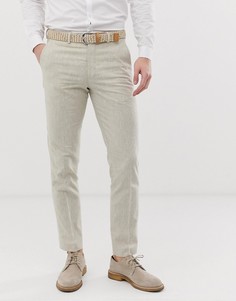 Бежевые льняные брюки классического кроя Jack & Jones Premium-Белый