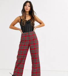 Красные брюки прямого кроя в клетку тартан ASOS DESIGN Petite-Мульти