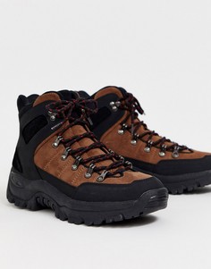 Черно-коричневые походные ботинки из искусственной замши на шнуровке ASOS DESIGN-Черный