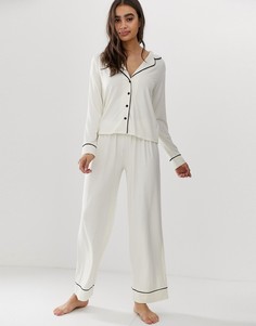 Пижама с брюками и окантовкой ASOS DESIGN-Белый