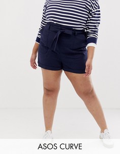 Льняные шорты с поясом ASOS DESIGN Curve-Темно-синий