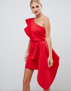 Красное платье мини на одно плечо с оборкой True Violet-Красный