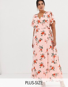 Платье макси с цветочным принтом и запахом Fashion Union Plus-Розовый