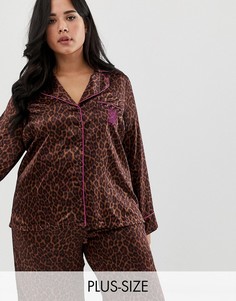 Атласный пижамный топ с леопардовым принтом Savage x Fenty curvy-Коричневый
