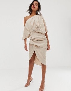 Асимметричное льняное платье миди ASOS EDITION-Нейтральный