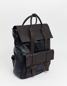 Кожаный рюкзак черного/коричневого цвета с двумя ремешками ASOS DESIGN-Черный