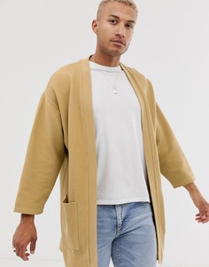 Бежевый кардиган-кимоно в рубчик ASOS DESIGN-Neutral