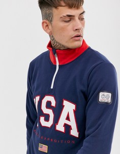 Флисовый свитшот с воротом на молнии Bear USA-Темно-синий