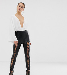 Брюки из искусственной кожи со шнуровкой Missguided Petite-Черный