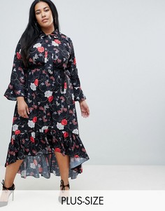 Платье миди с цветочным принтом и ремнем Uttam Boutique Plus-Черный