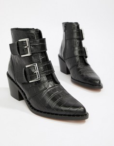 Черные полусапожки с эффектом крокодиловой кожи и пряжкой Kurt Geiger Denny-Черный
