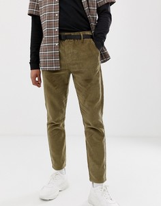 Вельветовые зауженные брюки хаки ASOS DESIGN-Серый