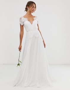 Кружевное свадебное платье с плиссированной юбкой ASOS EDITION-Белый
