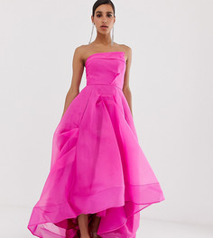 Пышное платье макси цвета фуксии с отделкой из органзы на лифе Bariano-Розовый