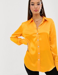 Оранжевая атласная рубашка River Island-Оранжевый