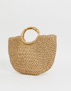 Соломенная сумка натурального цвета с бамбуковыми ручками Lipsy-Светло-коричневый