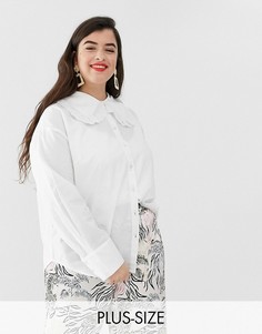 Рубашка с oversize-воротником Питер Пэн и кружевной отделкой Neon Rose Plus-Белый