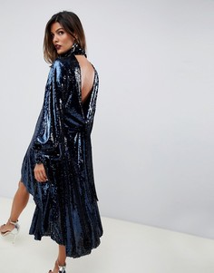 Платье миди с пайетками и открытой спиной ASOS EDITION-Темно-синий