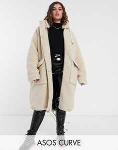 Oversize-парка из искусственного меха ASOS DESIGN Curve-Кремовый