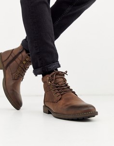 Коричневые ботинки из искусственной кожи в стиле милитари New Look-Коричневый